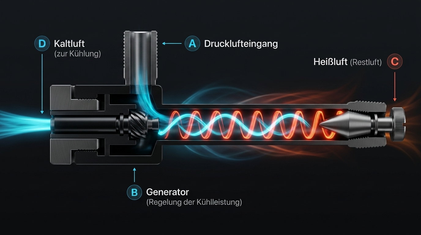 3D-Funktionsschaltbild des Ranque-Hilsch-Wirbelrohrs